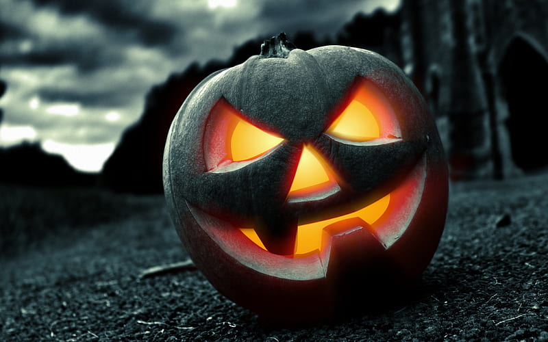 Happy Halloween, close-up, pumpkin, darkness, creative, Halloween, HD wallpaper