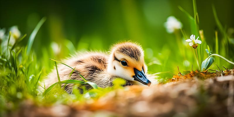 Little duck in the grass, madar, kacsa, kis, fu, tollak, csor, tollazat, aranyos, termeszet, kozelkep, HD wallpaper