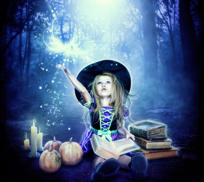 Little Spell, witch, girl, halloween, magic, child, HD wallpaper