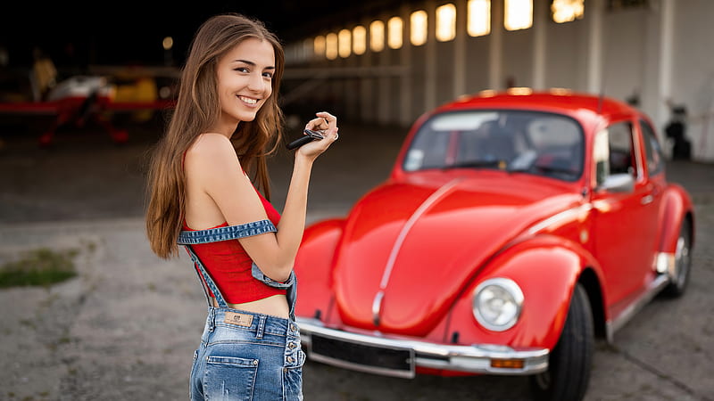 Girl Red Dress Beetle, girls, model, HD wallpaper