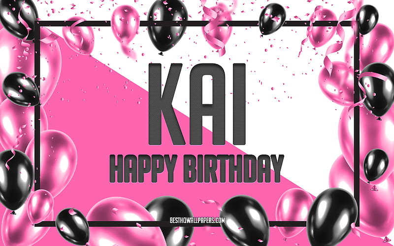 Happy Birtay Kai, Birtay Balloons Background, Kai, with names, Kai Happy Birtay, Pink Balloons Birtay Background, greeting card, Kai Birtay, HD wallpaper