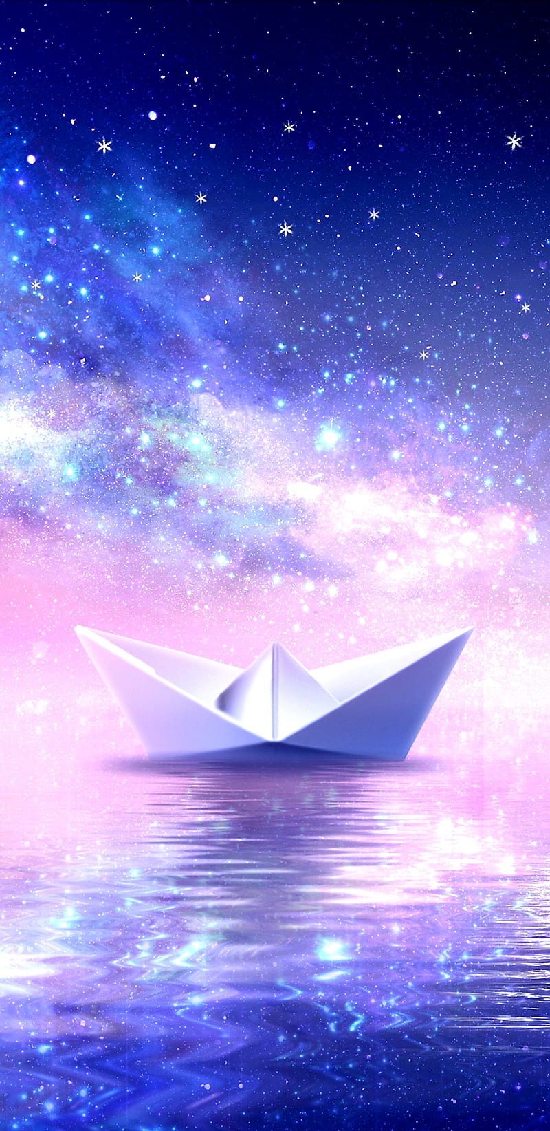 GalaxyPaperBoat, galaxy, boat, pink, purple, blue, starry, pretty, bonito, HD phone wallpaper