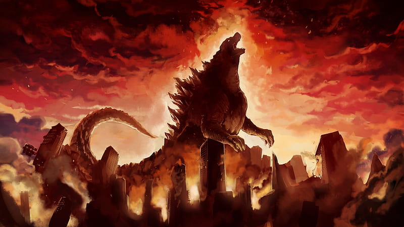 Fantasy Godzilla Is Damaging The City With Fire Background Movies, HD wallpaper