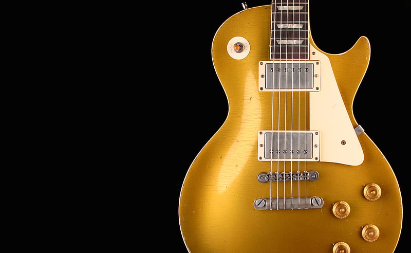 Golden guitar, gold, golden, black, bonito, strings, shiny, HD wallpaper