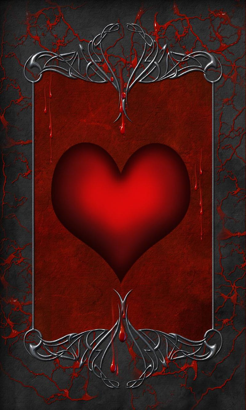 Gothic Love, background, blood, gothic frame, corazones, silver red, HD phone wallpaper
