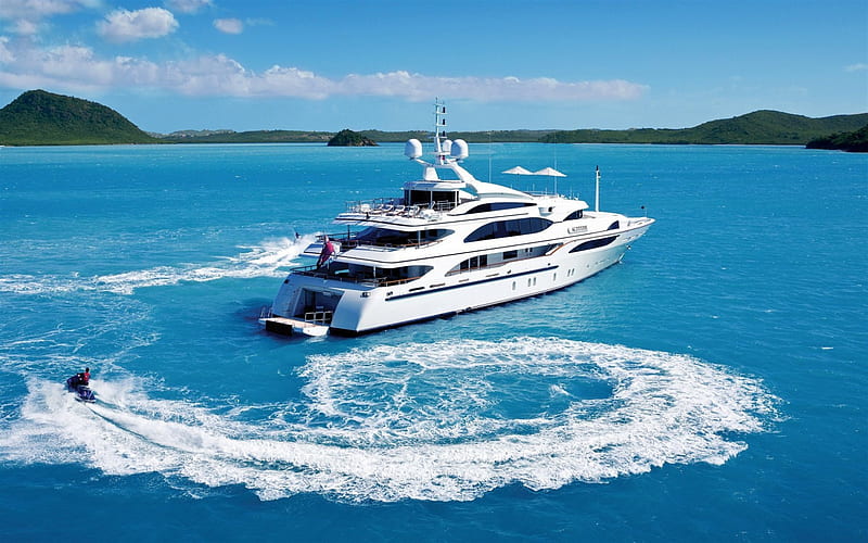 luxury white yacht, Caribbean Sea, bay, summer, seascape, HD wallpaper