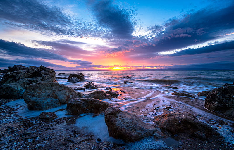 Earth, Seashore, Sea, Sky, Sunset, HD wallpaper