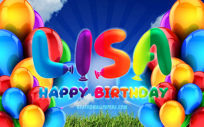 Lisa Happy Birtay cloudy sky background, popular german female names, Birtay Party, colorful ballons, Lisa name, Happy Birtay Lisa, Birtay concept, Lisa Birtay, Lisa, HD wallpaper