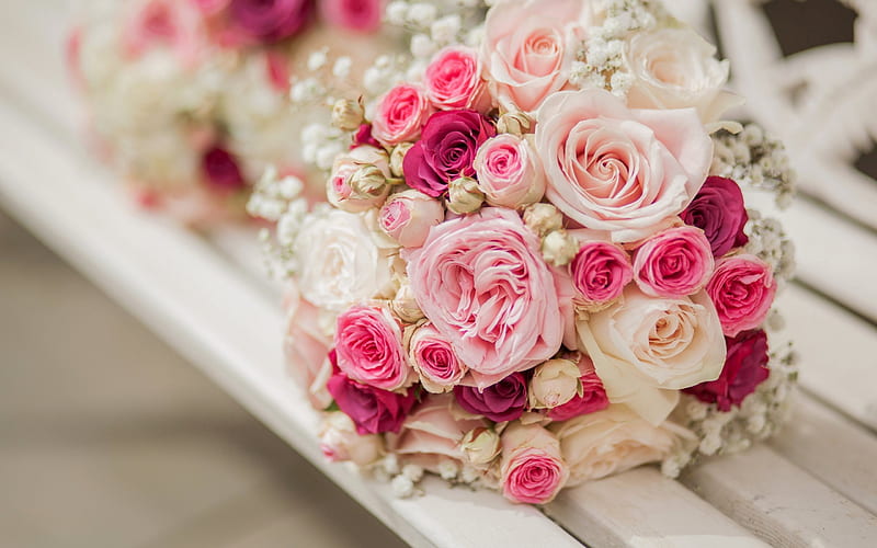 beautiful bouquet, bouquet of roses, white roses, pink roses, wedding bouquet, HD wallpaper