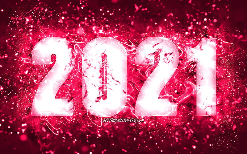 Happy New Year 2021, pink neon lights, 2021 pink digits, 2021 concepts, 2021 on pink background, 2021 year digits, creative, 2021 golden digits, 2021 New Year, HD wallpaper