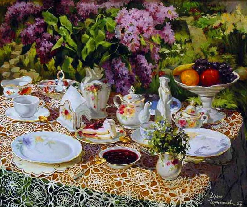 Tea Time, painting, teatime, abstract, cups, HD wallpaper