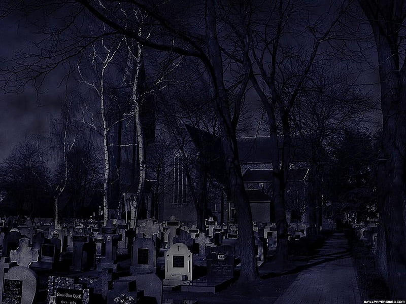 Haunted Graveyard, silent, dark art, haunted, goth, creepy, spooky, gothic, dark, graveyard, night, HD wallpaper