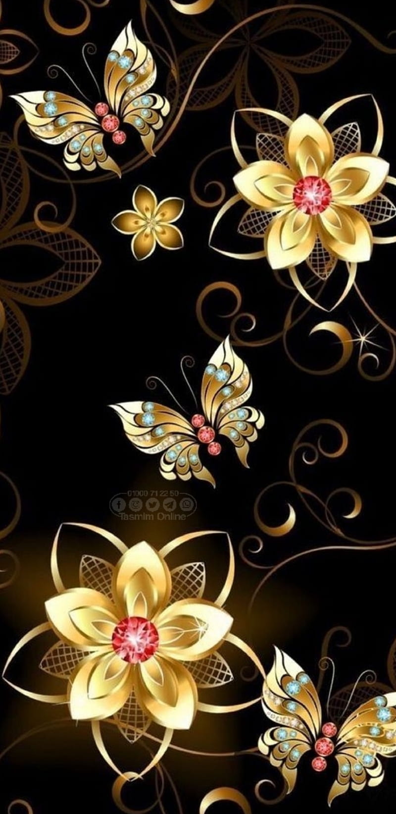 Gold, desenho, flower, golden, love, HD phone wallpaper