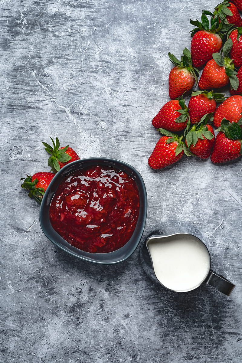 strawberries, berries, jam, milk, HD phone wallpaper