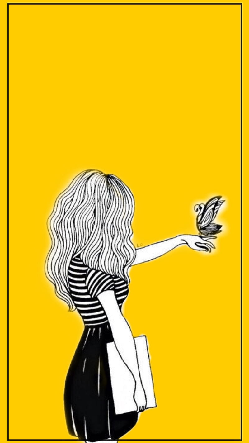 Drawed girl, aesthetic, aesthetic yellow, aesthetics, drawing, yellow, HD phone wallpaper