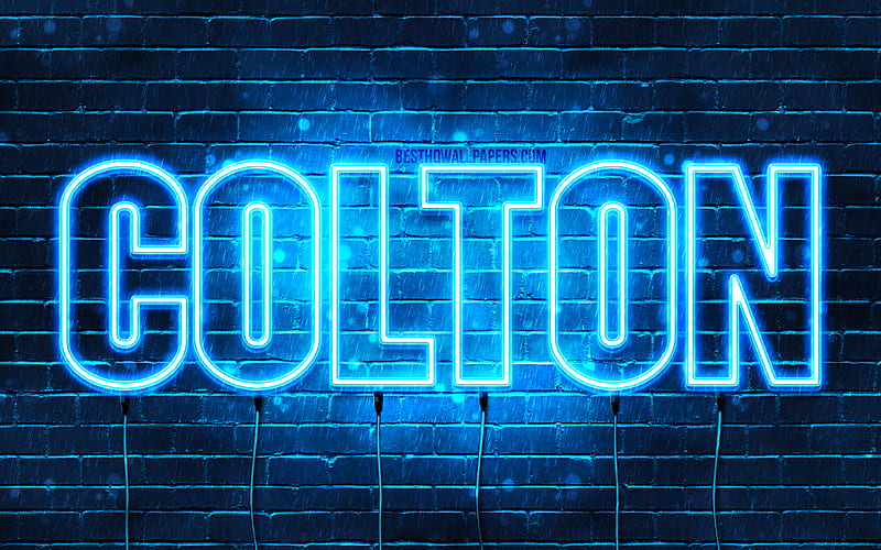 Colton with names, horizontal text, Colton name, blue neon lights, with Colton name, HD wallpaper