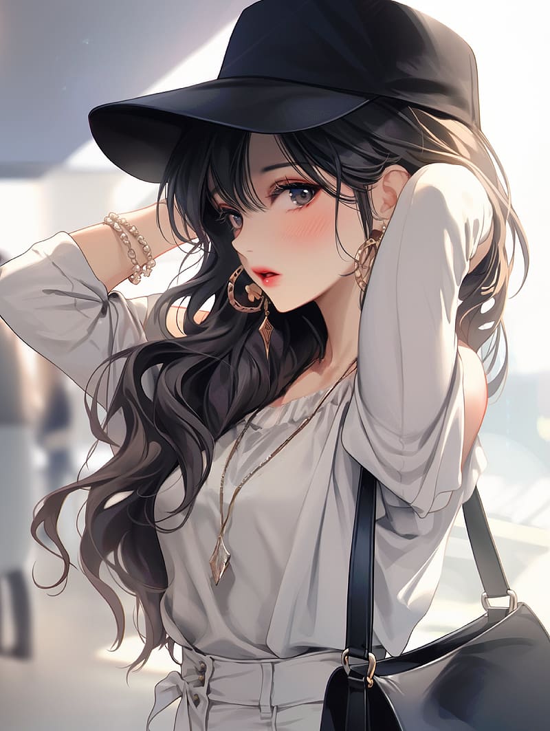 Girl, cap, jewelry, anime, HD phone wallpaper | Peakpx