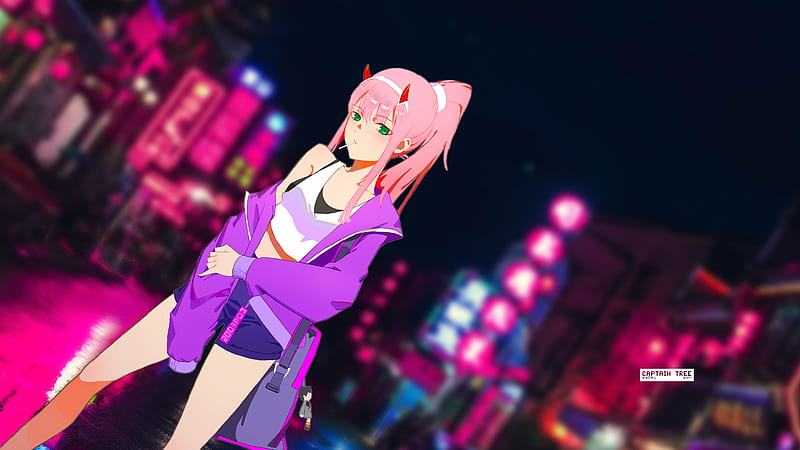 darling in the franxx zero two with background of purple lights during nighttime anime, HD wallpaper