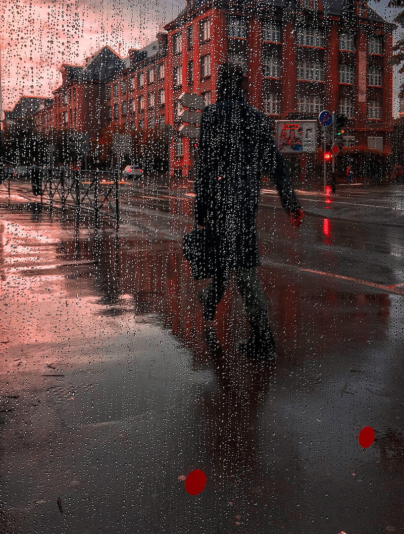 rain, silhouette, city, drops, wet, HD phone wallpaper