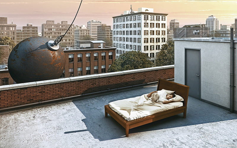 Restless Sleep, rooftop, Wrecking ball, Sleep, dream, HD wallpaper