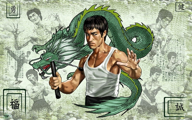 Bruce Lee Dragon, bruce lee, green dragon, bruce, dragon, lee, HD wallpaper