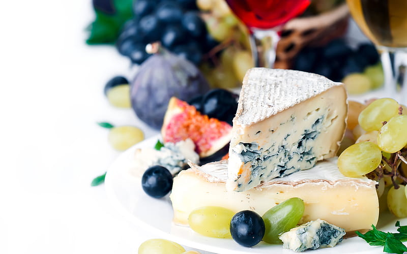 Food, Cheese, Fig, Grapes, HD wallpaper
