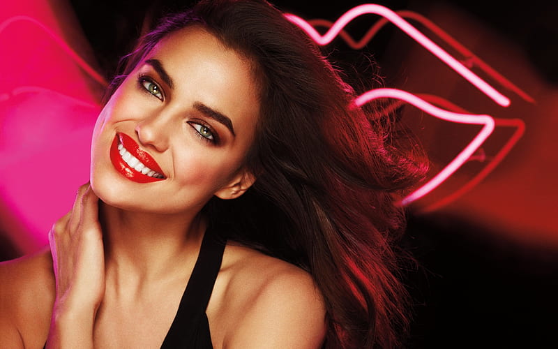 Irina Shayk, girl, model, face, smile, woman, pink, HD wallpaper