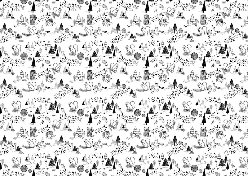 Texture, pattern, squirrel, black, paper, white, HD wallpaper
