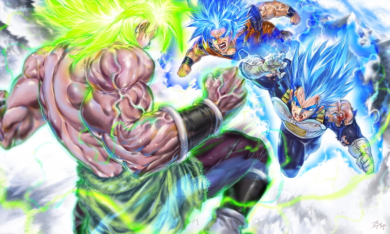 dragon ball super: broly, goku vs broly, fight, battle, fist, Anime, HD wallpaper