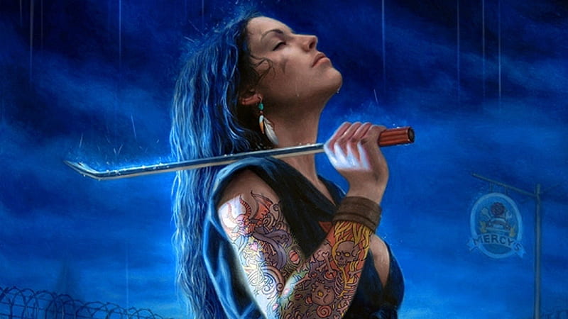 Tattoo, Girl, 3d, blue, HD wallpaper | Peakpx