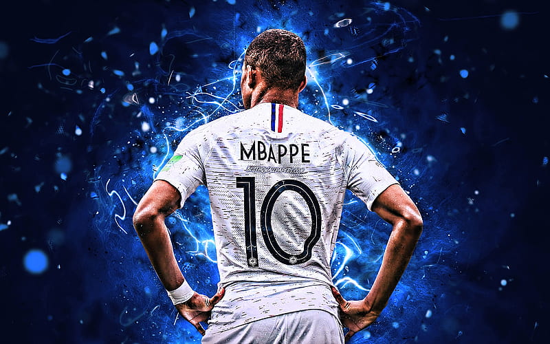 Download wallpapers Kylian Mbappe, 4k, french footballers, FFF, abstract  art, France National Team, …