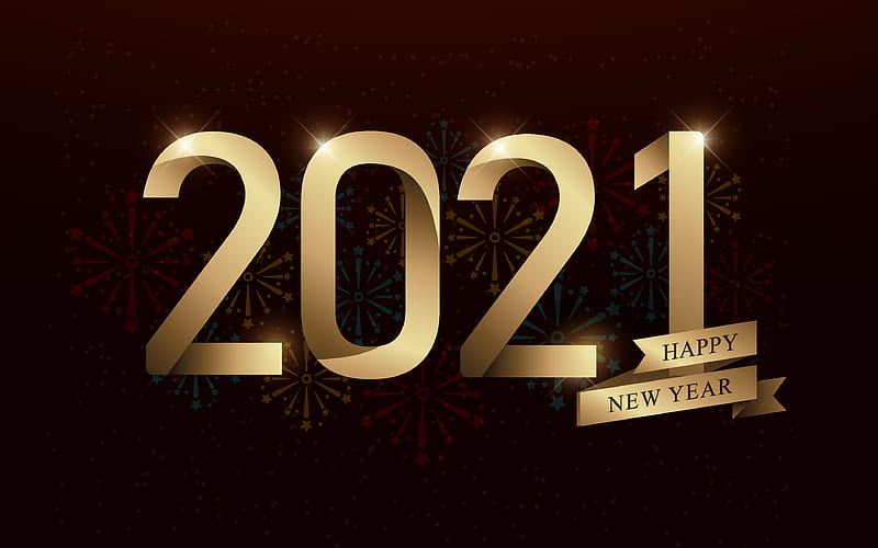 2021 New Year golden letters, Happy New Year 2021, 2021 Golden background, 2021 concepts, 2021 fireworks background, HD wallpaper