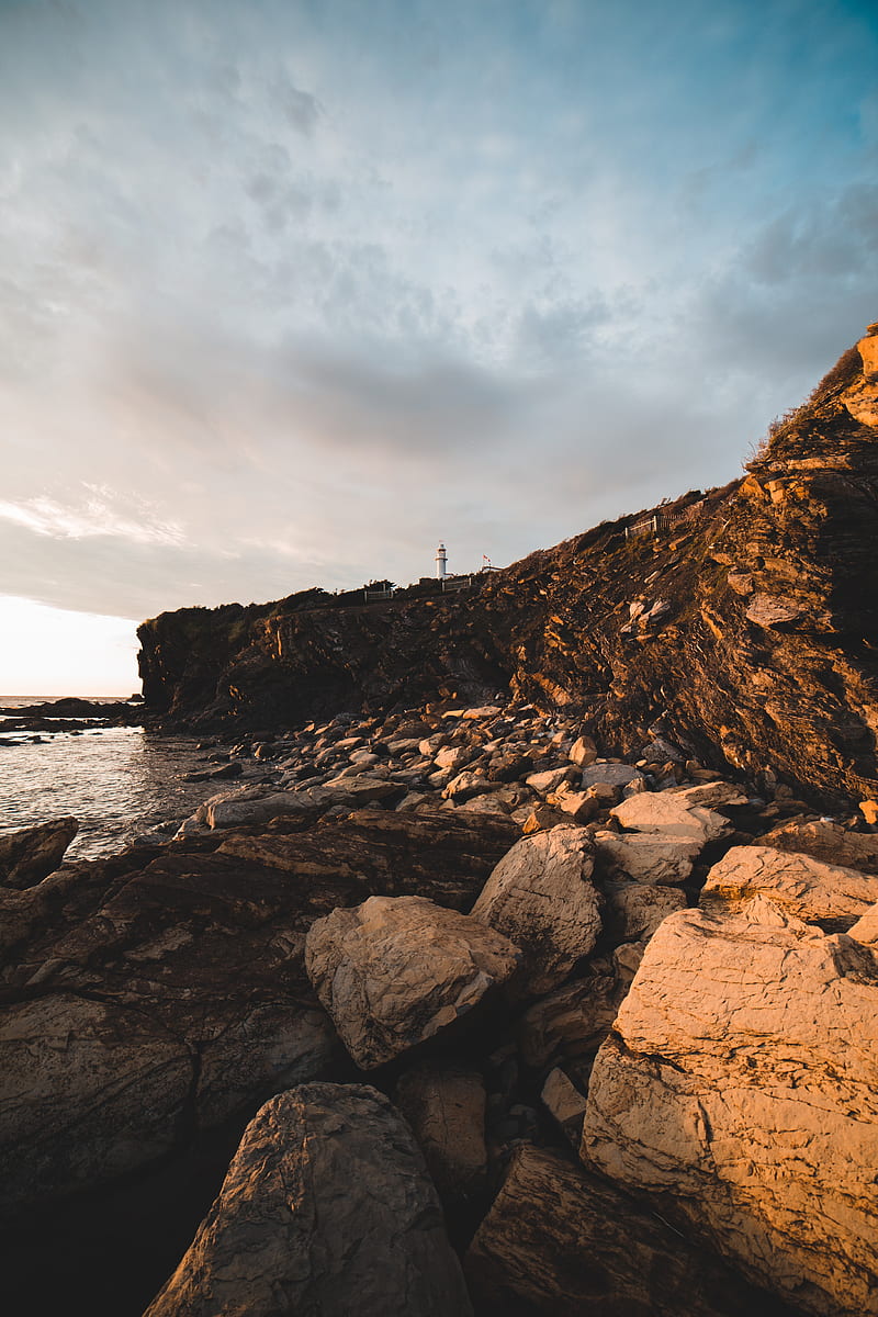 lighthouse, rocks, stones, cliff, HD phone wallpaper