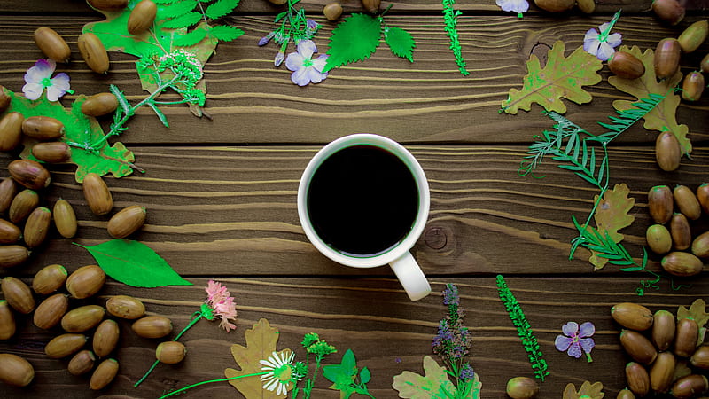 black coffee mug, cobbee, cup, flowers, health, iphone, nature, samsung, wood, HD wallpaper