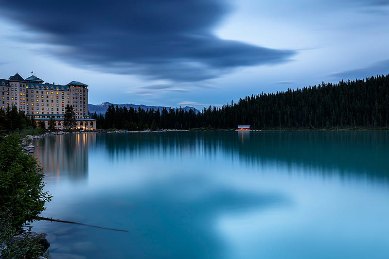 Lakes, Lake, Alberta, Building, Canada, Forest, Hotel, Lake Louise, HD wallpaper