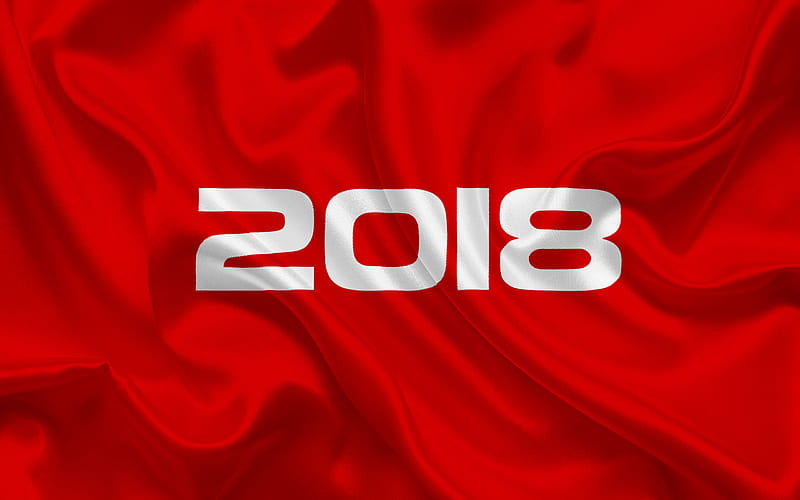 2018 Year, red 2018 concepts, New Year, 2018 concepts, silk fabric, HD wallpaper