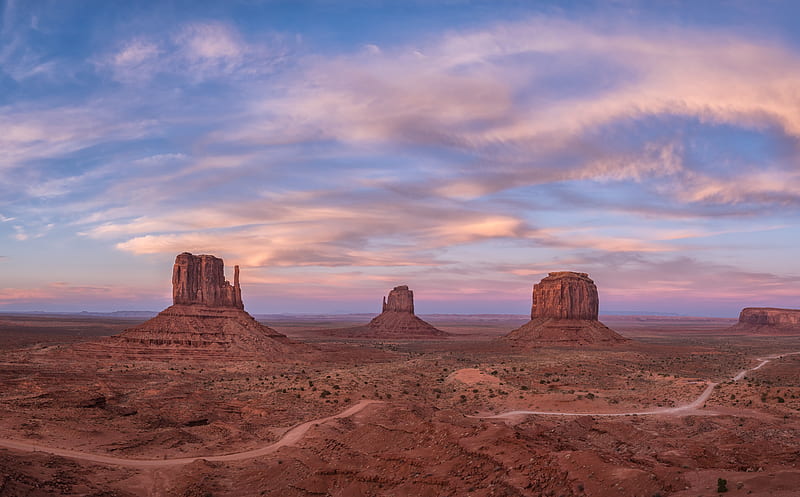 West and East Mittens Buttes, Monument Valley... Ultra, United States, Arizona, Sunset, Rock, Valley, Park, Formation, Monument, Tribal, Mittens, Colorado, Utah, Navajo, panorama, unitedstates, coloradoplateau, plateau, pano, buttes, rockformation, monumentvalleynavajotribalp, monumentvalleynavajotribalpark, HD wallpaper