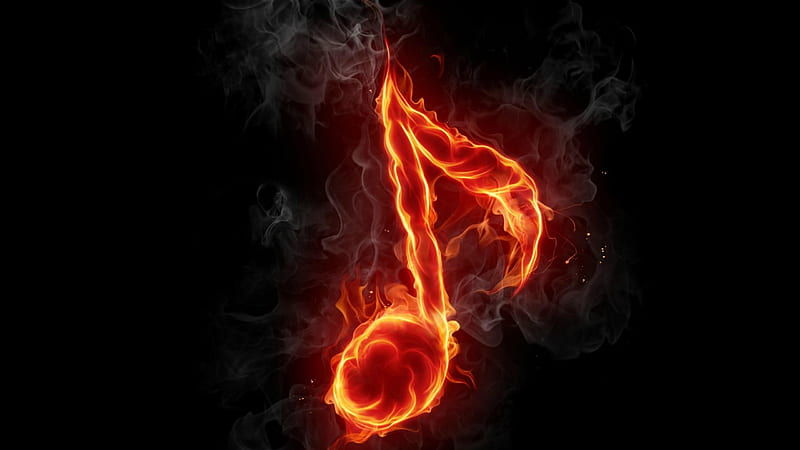 Fire Music Note In Black Background Fire, HD wallpaper