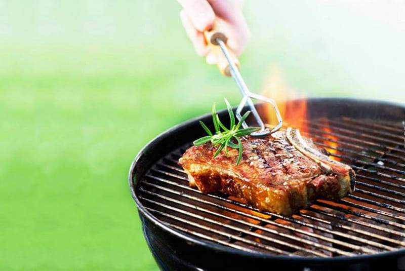 barbecue, dinner, food, steak, summer, HD wallpaper
