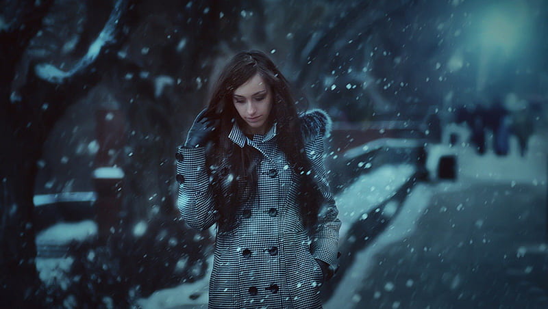 First winter without you, WOMAN, MODEL, WINTER, SNOW, HD wallpaper