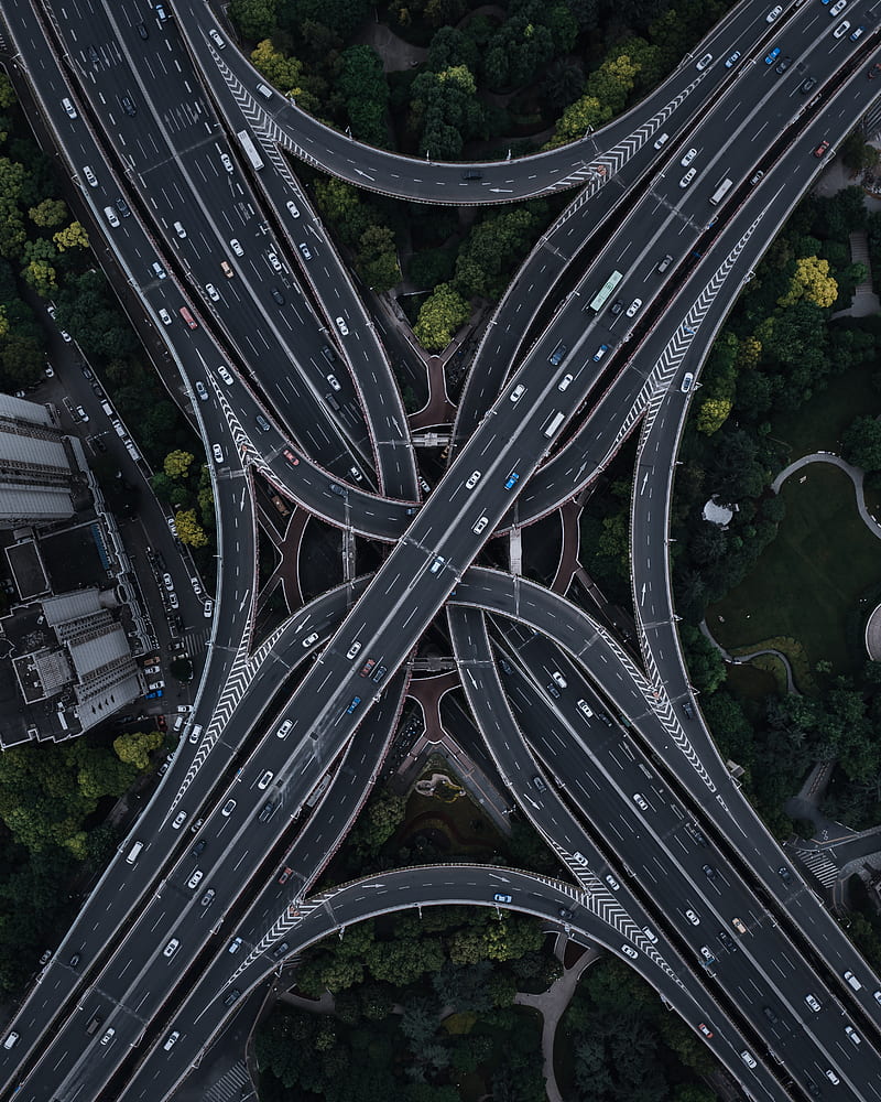 road, road junction, aerial view, multi-level, tangled, HD phone wallpaper