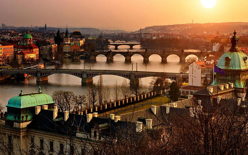 Prague evening Canal Bridge Czech Republic-architectural scenery, HD wallpaper