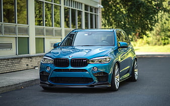 BMW X5M, F85, 2018, blue SUV, front view, tuning X5, new blue X5, German cars, BMW, HD wallpaper