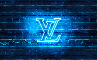 Louis Vuitton blue logo blue brickwall, Louis Vuitton logo, brands, Louis Vuitton neon logo, Louis Vuitton, HD wallpaper