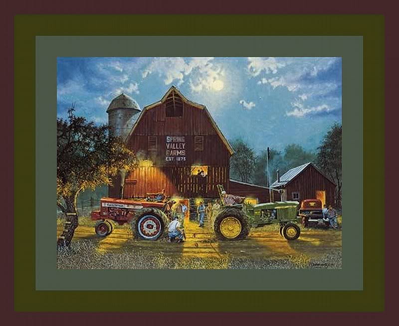 Good Old Times, farm, art, country folk, tractor, wagon, painting, home, barn, HD wallpaper