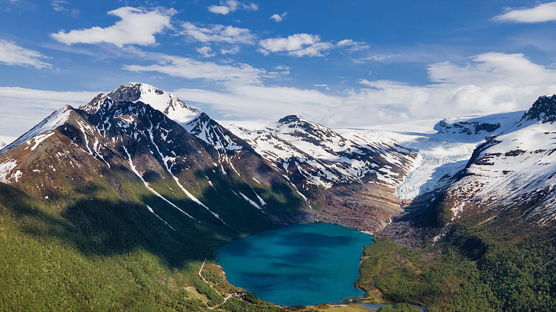 norway, svartisvatnet, lake, snowline, mountains, scenic, clouds, Landscape, HD wallpaper