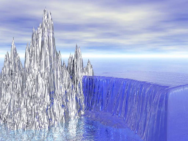 Crystal Waterfall, fantasy, water, ice, clouds, sky, HD wallpaper | Peakpx