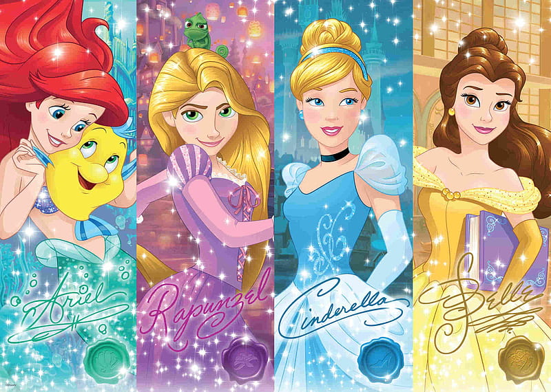 Disney princesses, fantasy, luminos, girl, collage, princess, disney, HD wallpaper