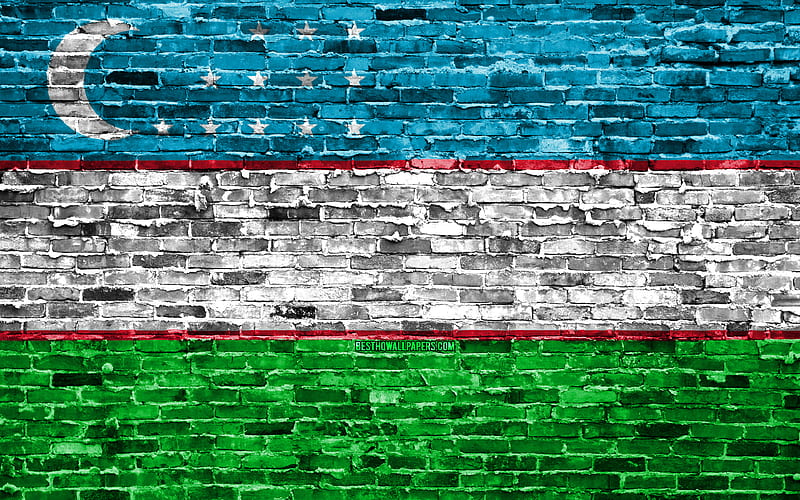 Uzbek flag, bricks texture, Asia, national symbols, Flag of Uzbekistan, brickwall, Uzbekistan 3D flag, Asian countries, Uzbekistan, HD wallpaper