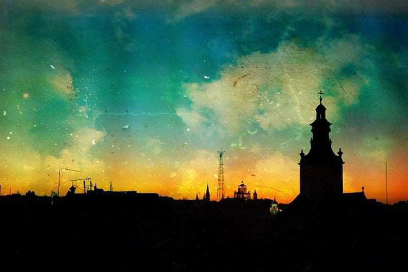 Sunset in Lviv - Захід сонця у Львові., Lviv, Ukraine, sunset, abstract, ukrainian cityes, HD wallpaper